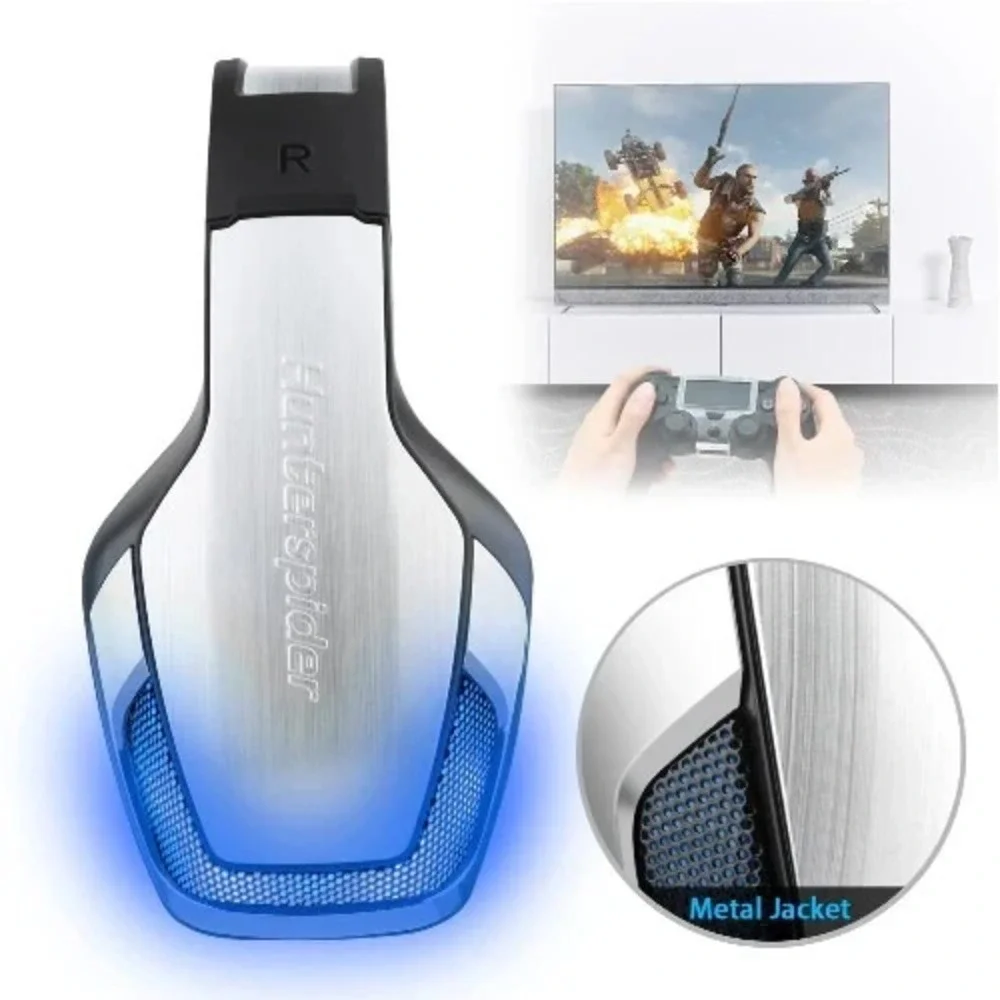 Hunterspider V-4 Wired Gaming‎ Headset 3.5mm Mic LED Blue Black PC Console